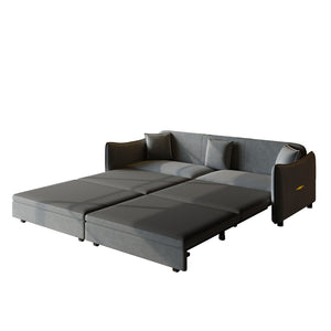 English Elm 81.9" King Velvet Sleeper Sofa with Gold Trim Converts From Couch to Flat Bed Dark Grey W1885S00538