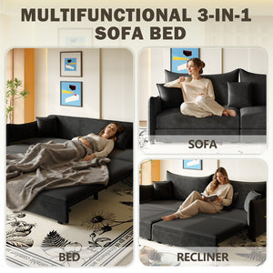 English Elm 81.9" King Velvet Sleeper Sofa with Gold Trim Converts From Couch to Flat Bed Black W1885S00539