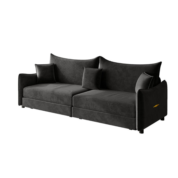 English Elm 81.9" King Velvet Sleeper Sofa with Gold Trim Converts From Couch to Flat Bed Black W1885S00539
