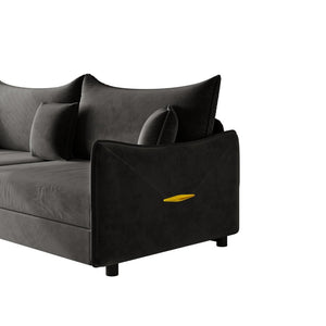 English Elm 81.9" King Velvet Sleeper Sofa with Gold Trim Converts From Couch to Flat Bed Black W1885S00539