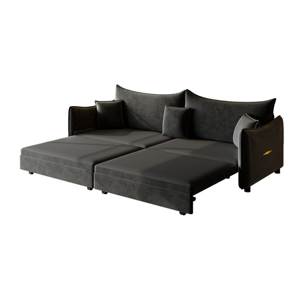 English Elm 81.9" King Velvet Sleeper Sofa with Gold Trim Converts From Couch to Flat Bed Black W1885S00539