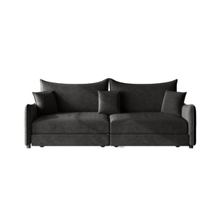 English Elm 81.9" King Velvet Sleeper Sofa with Gold Trim Converts From Couch to Flat Bed Black W1885S00539
