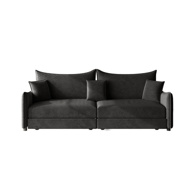 English Elm 81.9" King Velvet Sleeper Sofa with Gold Trim Converts From Couch to Flat Bed Black W1885S00539