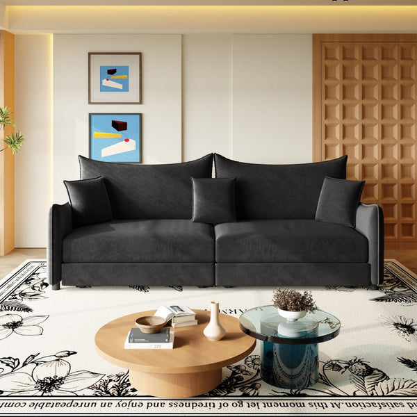 English Elm 81.9" King Velvet Sleeper Sofa with Gold Trim Converts From Couch to Flat Bed Black W1885S00539