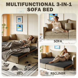 English Elm 81.9" King Velvet Sleeper Sofa with Gold Trim Converts From Couch to Flat Bed Camel W1885S00540