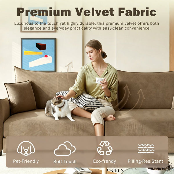 English Elm 81.9" King Velvet Sleeper Sofa with Gold Trim Converts From Couch to Flat Bed Camel W1885S00540