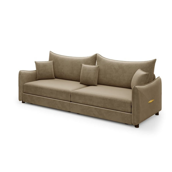 English Elm 81.9" King Velvet Sleeper Sofa with Gold Trim Converts From Couch to Flat Bed Camel W1885S00540
