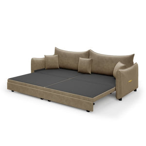 English Elm 81.9" King Velvet Sleeper Sofa with Gold Trim Converts From Couch to Flat Bed Camel W1885S00540
