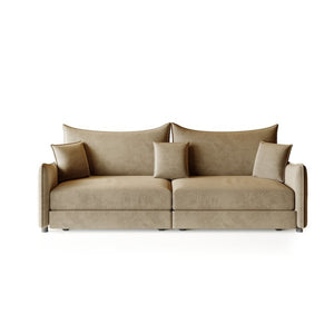 English Elm 81.9" King Velvet Sleeper Sofa with Gold Trim Converts From Couch to Flat Bed Camel W1885S00540