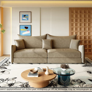 English Elm 81.9" King Velvet Sleeper Sofa with Gold Trim Converts From Couch to Flat Bed Camel W1885S00540