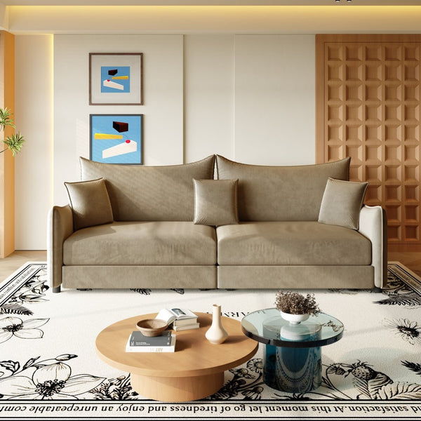 English Elm 81.9" King Velvet Sleeper Sofa with Gold Trim Converts From Couch to Flat Bed Camel W1885S00540