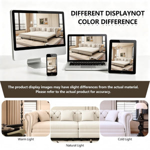 English Elm Chesterfield Velvet Sleeper Sofa with Tufted Arms and Detachable Ottoman for Living Rooms Beige+White W1885S00541