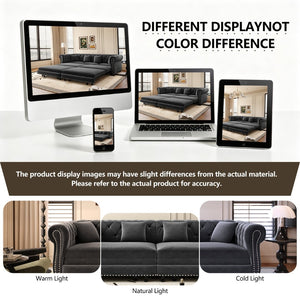 English Elm Chesterfield Velvet Sleeper Sofa Tufted 3 Seat Convertible Bed with Movable Ottoman Grey W1885S00542