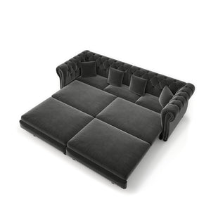 English Elm Chesterfield Velvet Sleeper Sofa Tufted 3 Seat Convertible Bed with Movable Ottoman Grey W1885S00542