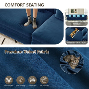 English Elm Chesterfield Velvet Sleeper Sofa Tufted 3 Seat Convertible Bed with Movable Ottoman Blue W1885S00543