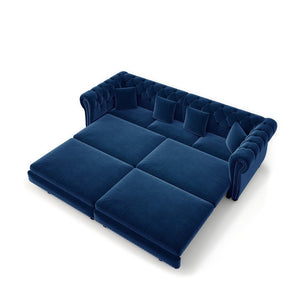 English Elm Chesterfield Velvet Sleeper Sofa Tufted 3 Seat Convertible Bed with Movable Ottoman Blue W1885S00543
