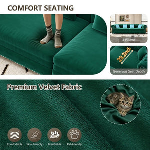 English Elm Chesterfield Velvet Sleeper Sofa with Tufted Arms and Detachable Ottoman for Living Rooms Green W1885S00544