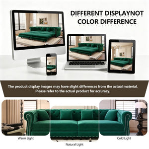 English Elm Chesterfield Velvet Sleeper Sofa with Tufted Arms and Detachable Ottoman for Living Rooms Green W1885S00544