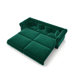 English Elm Chesterfield Velvet Sleeper Sofa with Tufted Arms and Detachable Ottoman for Living Rooms Green W1885S00544