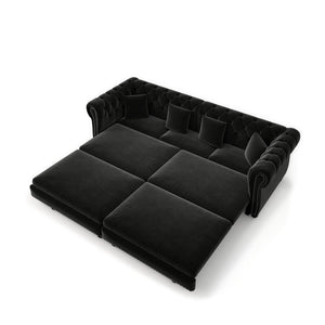 English Elm Chesterfield Velvet Sleeper Sofa Tufted 3 Seat Convertible Bed with Movable Ottoman Black W1885S00545