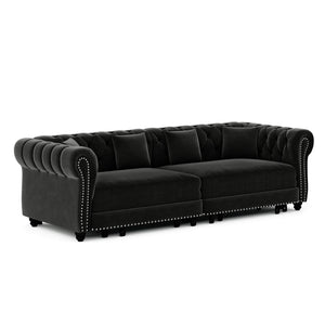 English Elm Chesterfield Velvet Sleeper Sofa Tufted 3 Seat Convertible Bed with Movable Ottoman Black W1885S00545