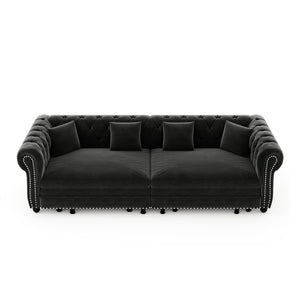 English Elm Chesterfield Velvet Sleeper Sofa Tufted 3 Seat Convertible Bed with Movable Ottoman Black W1885S00545