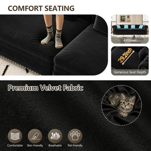 English Elm Chesterfield Velvet Sleeper Sofa Tufted 3 Seat Convertible Bed with Movable Ottoman Black W1885S00545