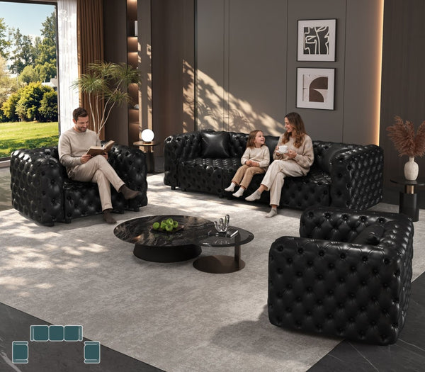 English Elm Modern Faux Leather Modular Sectional Sofa Tufted 5 Seat Living Room Couch Black W1885S00546