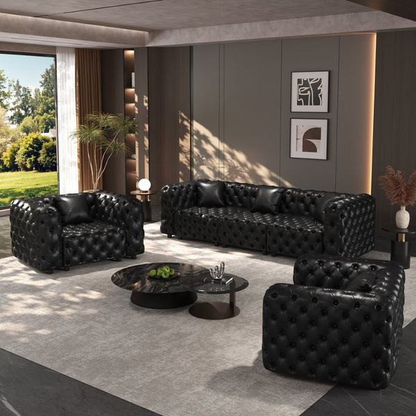 English Elm Modern Faux Leather Modular Sectional Sofa Tufted 5 Seat Living Room Couch Black W1885S00546