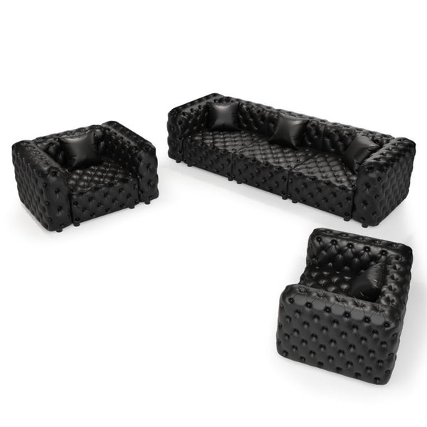 English Elm Modern Faux Leather Modular Sectional Sofa Tufted 5 Seat Living Room Couch Black W1885S00546