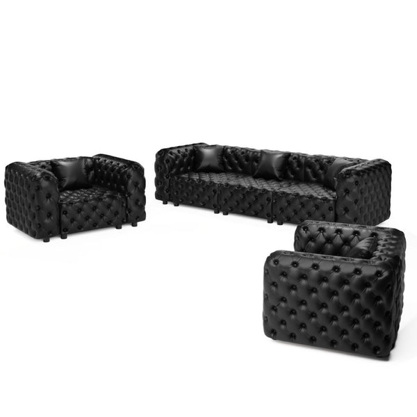 English Elm Modern Faux Leather Modular Sectional Sofa Tufted 5 Seat Living Room Couch Black W1885S00546