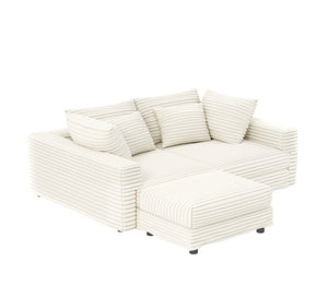 English Elm 102.4 Inch Corduroy 4-Seat Cloud Couch with Ottoman Deep Cushions Living Room W1885S00548