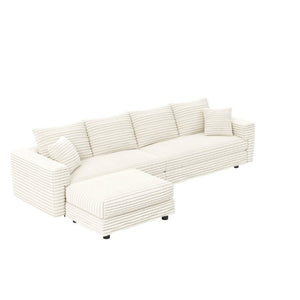 English Elm 102.4 Inch Corduroy 4-Seat Cloud Couch with Ottoman Deep Cushions Living Room W1885S00548