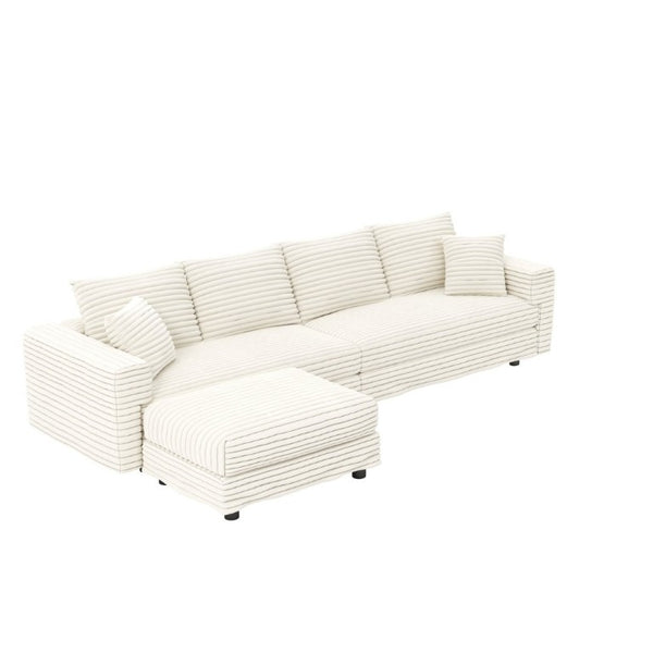 English Elm 102.4 Inch Corduroy 4-Seat Cloud Couch with Ottoman Deep Cushions Living Room W1885S00548
