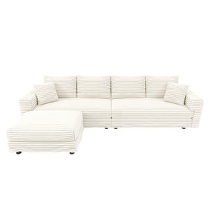 English Elm 102.4 Inch Corduroy 4-Seat Cloud Couch with Ottoman Deep Cushions Living Room W1885S00548