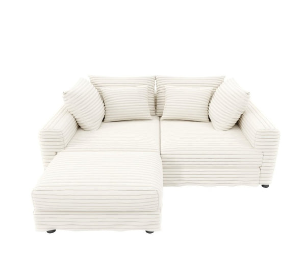 English Elm 102.4 Inch Corduroy 4-Seat Cloud Couch with Ottoman Deep Cushions Living Room W1885S00548