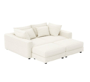 English Elm 102.4 Inch Plush Corduroy Cloud Sofa with Two Ottomans Deep Seat Lounge Living Room W1885S00549