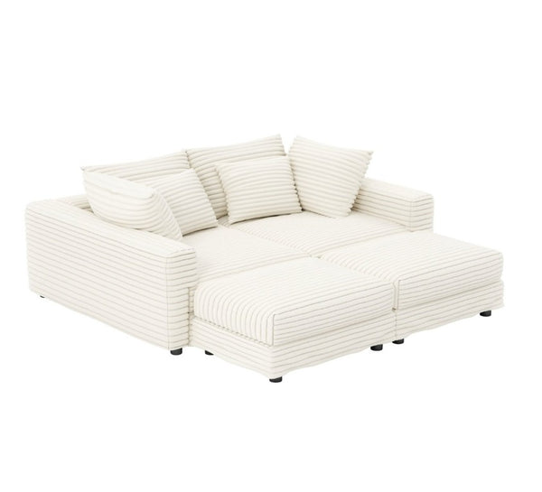 English Elm 102.4 Inch Plush Corduroy Cloud Sofa with Two Ottomans Deep Seat Lounge Living Room W1885S00549