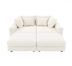 English Elm 102.4 Inch Plush Corduroy Cloud Sofa with Two Ottomans Deep Seat Lounge Living Room W1885S00549