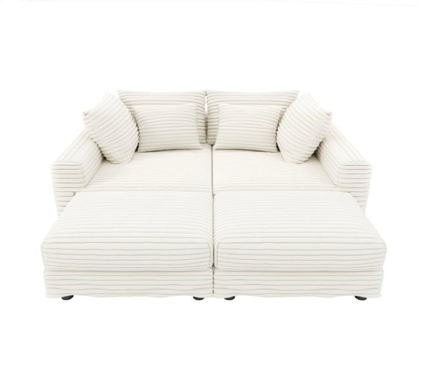 English Elm 102.4 Inch Plush Corduroy Cloud Sofa with Two Ottomans Deep Seat Lounge Living Room W1885S00549