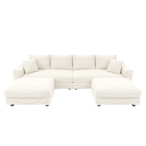 English Elm 102.4 Inch Plush Corduroy Cloud Sofa with Two Ottomans Deep Seat Lounge Living Room W1885S00549