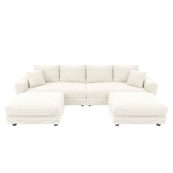 English Elm 102.4 Inch Plush Corduroy Cloud Sofa with Two Ottomans Deep Seat Lounge Living Room W1885S00549
