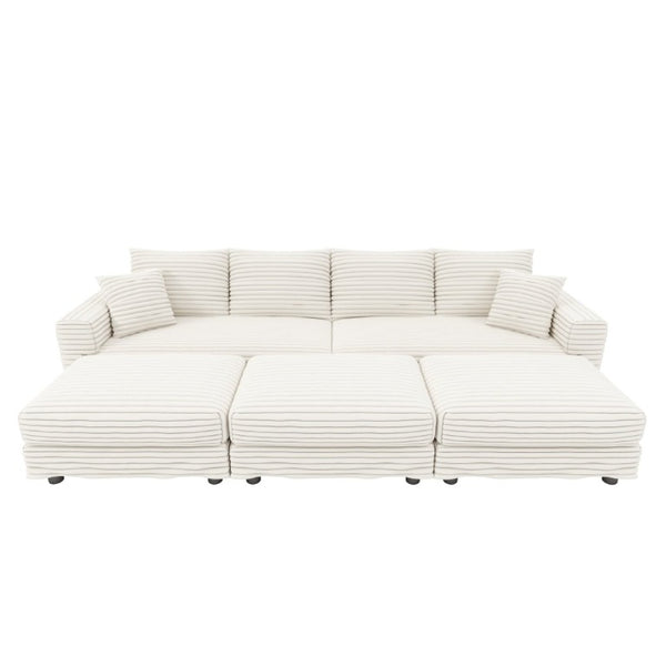 English Elm 102.4 Inch Plush Corduroy Cloud Sofa with Modular Ottomans for Deep Lounge Seating W1885S00551