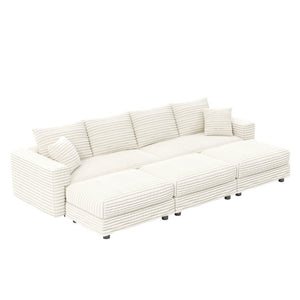 English Elm 102.4 Inch Plush Corduroy Cloud Sofa with Modular Ottomans for Deep Lounge Seating W1885S00551