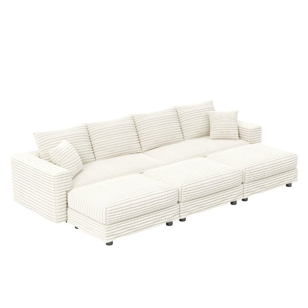 English Elm 102.4 Inch Plush Corduroy Cloud Sofa with Modular Ottomans for Deep Lounge Seating W1885S00551