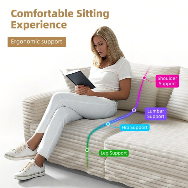 English Elm 102.4 Inch Plush Corduroy Cloud Sofa with Modular Ottomans for Deep Lounge Seating W1885S00551