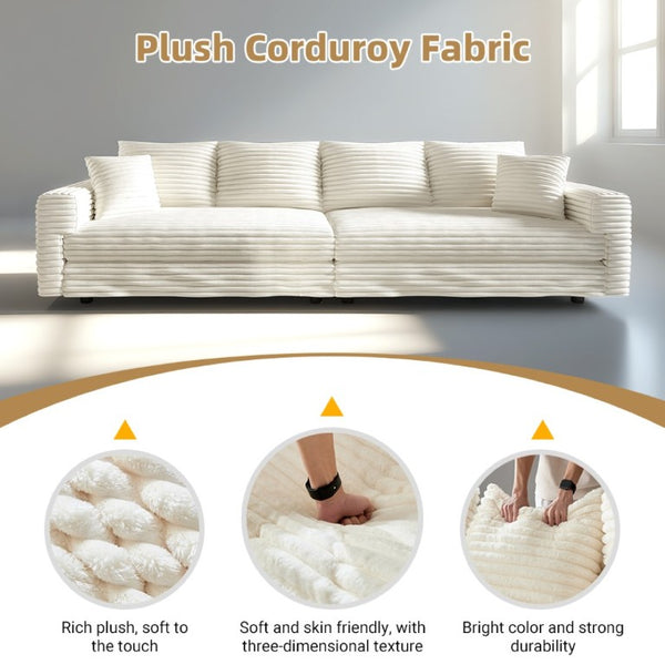 English Elm 102.4 Inch Plush Corduroy Cloud Sofa with Modular Ottomans for Deep Lounge Seating W1885S00551