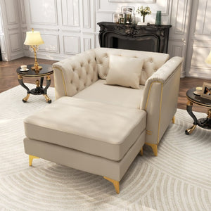 English Elm 40.1 Inch Chesterfield Single Sofa Faux Leather Tufted Seat with Metal Tapered Legs Beige+White W1885S00552