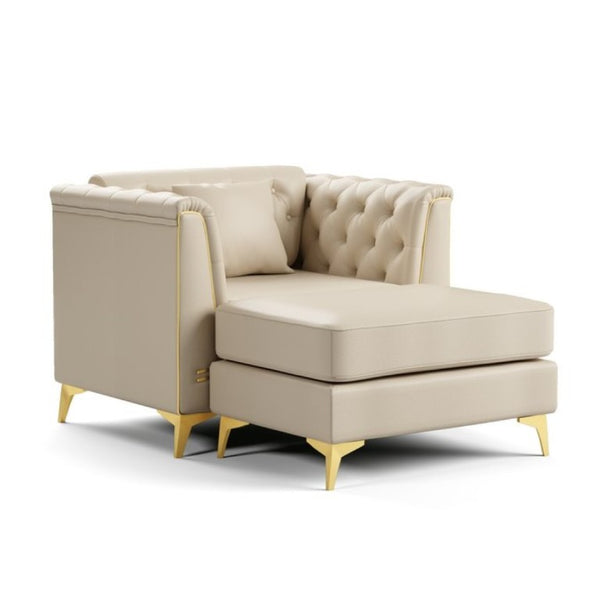 English Elm 40.1 Inch Chesterfield Single Sofa Faux Leather Tufted Seat with Metal Tapered Legs Beige+White W1885S00552