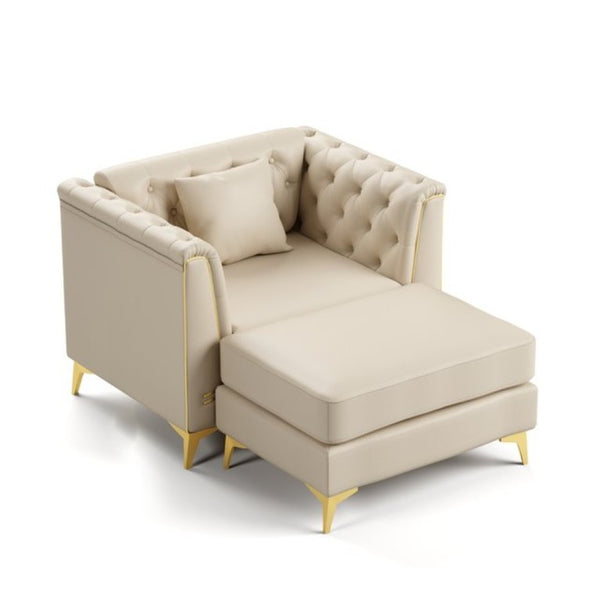 English Elm 40.1 Inch Chesterfield Single Sofa Faux Leather Tufted Seat with Metal Tapered Legs Beige+White W1885S00552